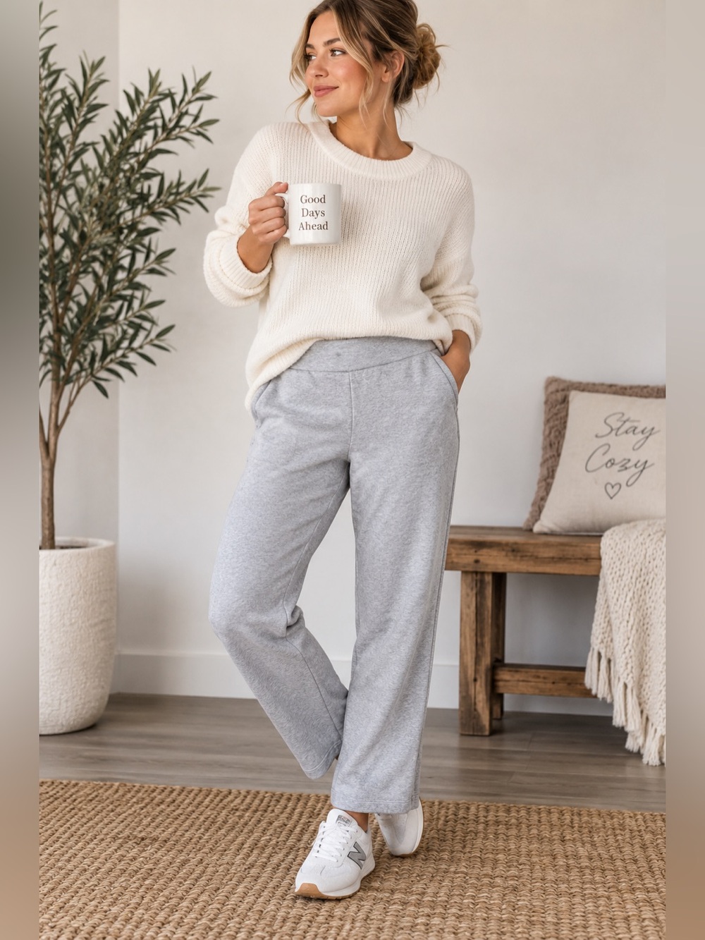 Lands’ End Serious Sweats Gray Straight Leg Cozy Lounge Sweatpants
